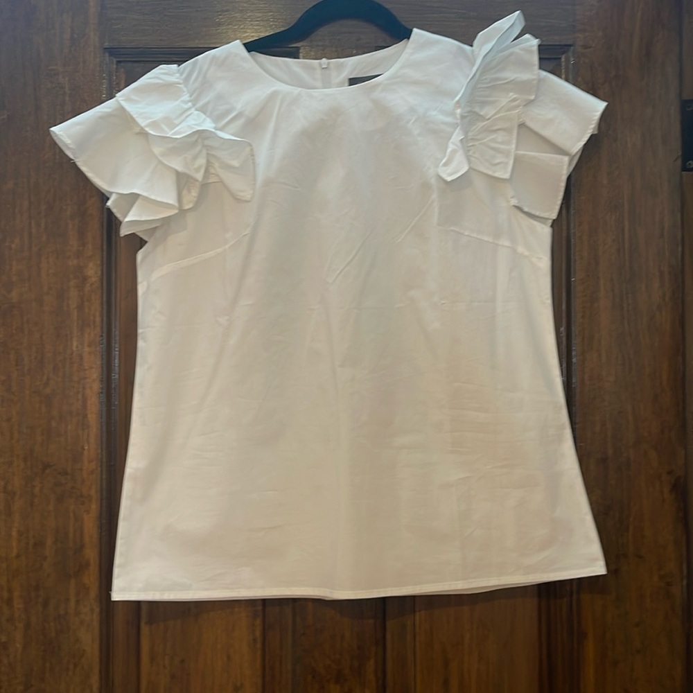 Cute 100% cotton Gracia short sleeve white ruffle top SZ XL